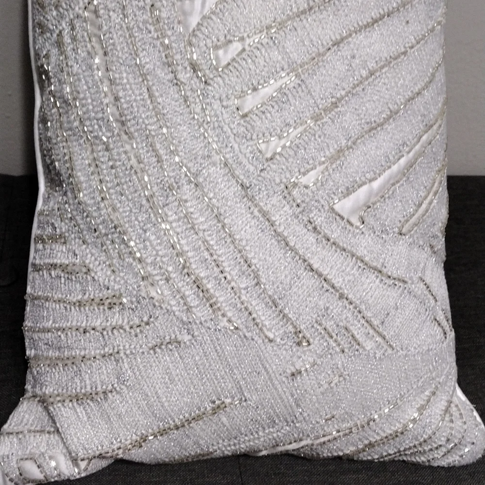 Hudson Park Collection Woven Palm Jacquard Silk Beaded Decorative Pillow